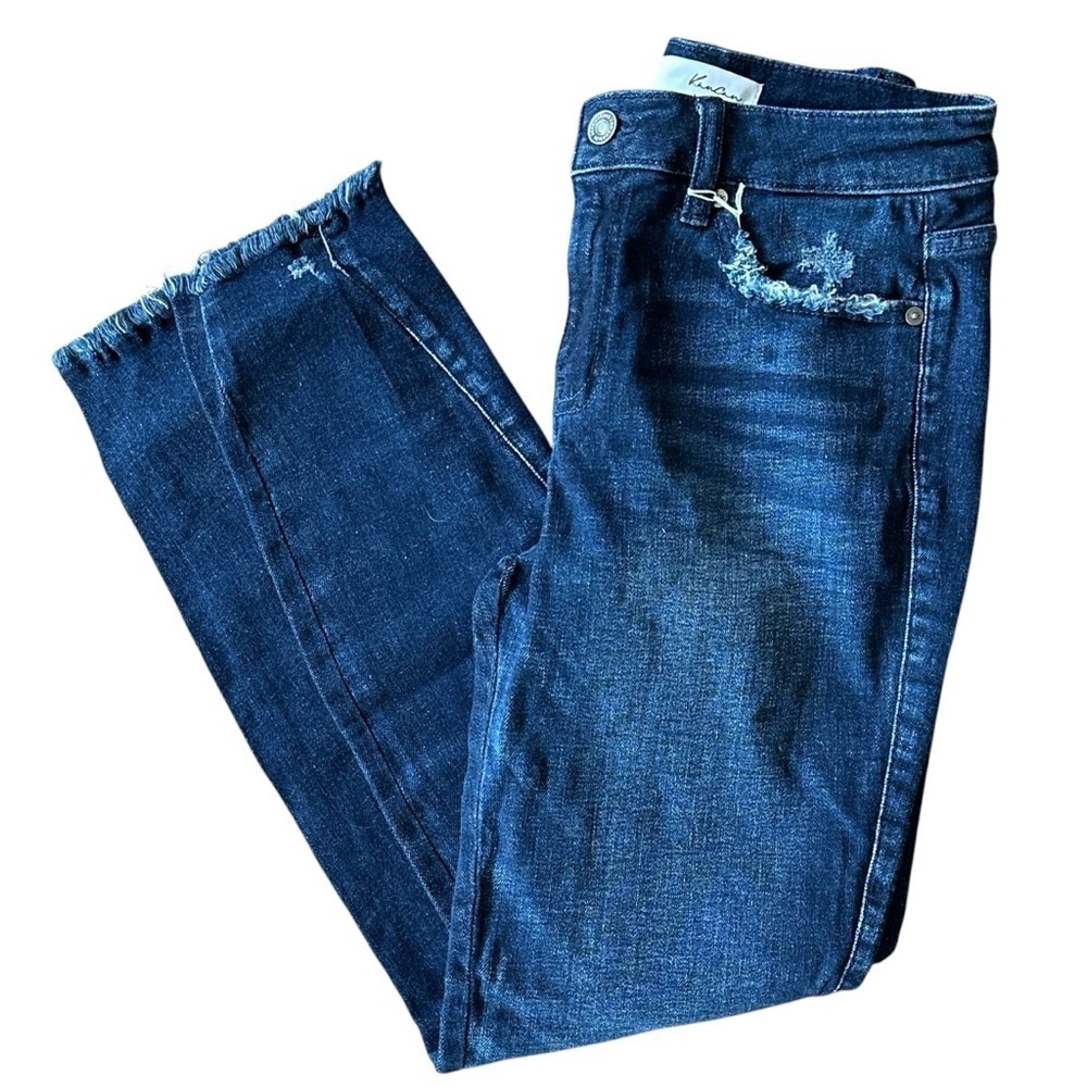KanCan Distressed Frayed Hem Dark Wash Skinny Jesns Sz 27 EUC